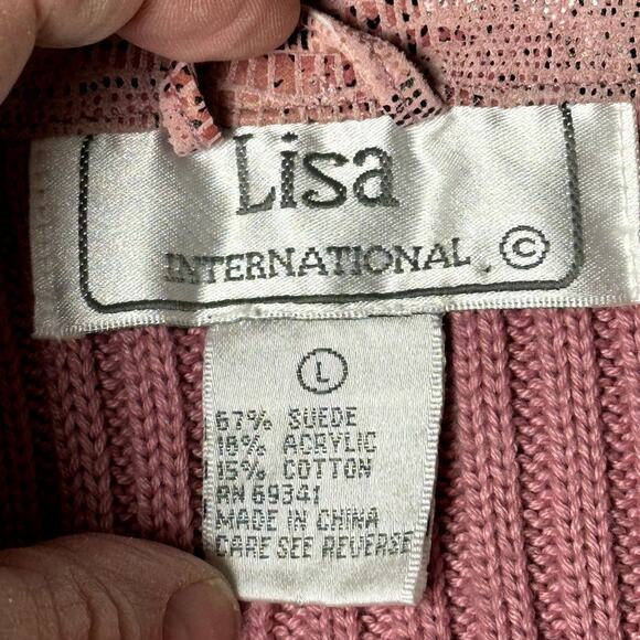 Vintage Lisa International Women Large Pink Snake Skin Suede Cotton Artsy Vest - Picture 5 of 9